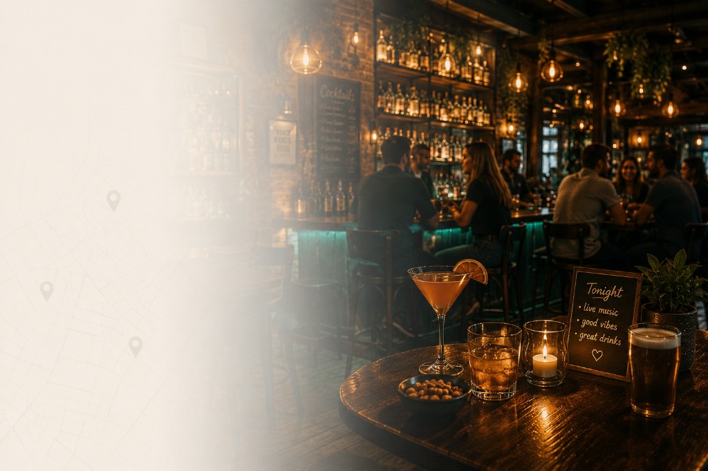 Casual bar evening with cocktails, drinks, and friends at the counter